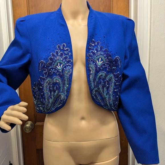 Beaded Blue Bolero Jacket Size 8 by A.J. Bari - Picture 2 of 16